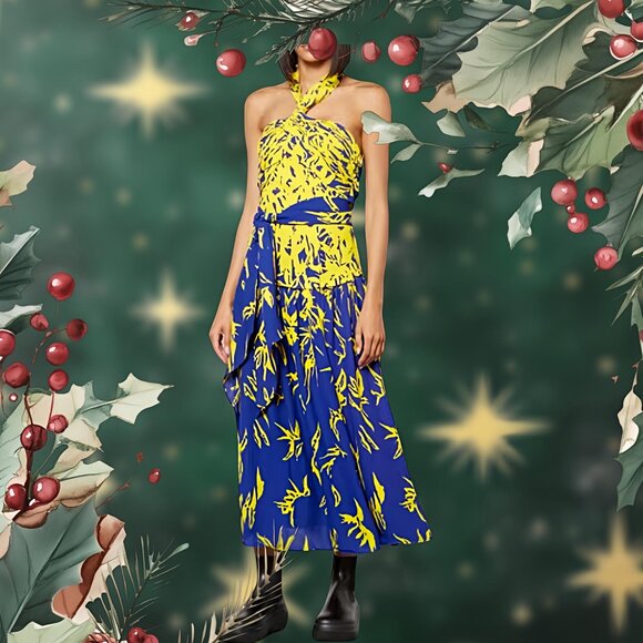 Proenza Schouler Women's Degrade Floral Halter Dress - Cobalt Mult Size M NEW - Picture 2 of 12